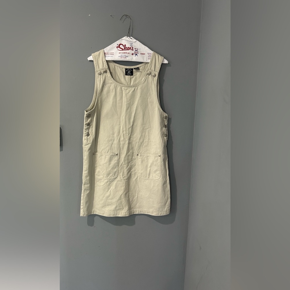 Vintage Polo Cream Sleeveless Pinafore Dress with Front Pockets